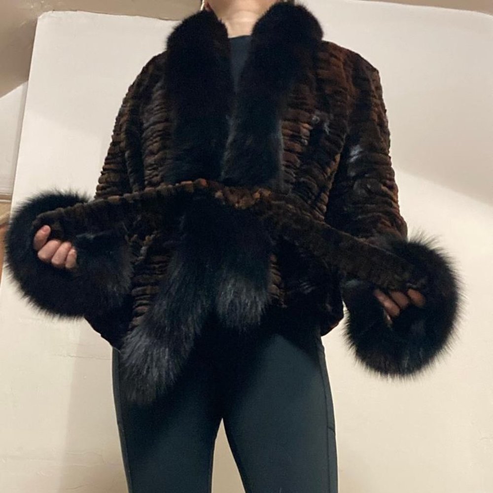 Bella Bicchi Brown Animal Print Real Mink Fur Coat